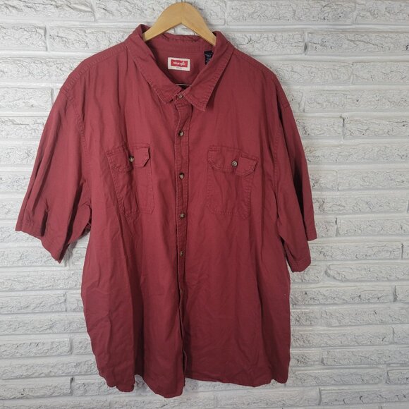 Wrangler Mens Shirt 3XL Short Sleeve Button Up Rust Red Collar RED10E - Picture 1 of 8